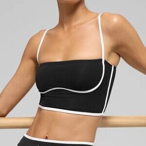 Alo Yoga Airbrush Streamlined Bra Tank Large Black White Crop Top NWOT